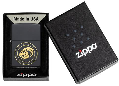 Zippo Capricorn Zodiac Sign Black Matte Pocket Lighter Zippo